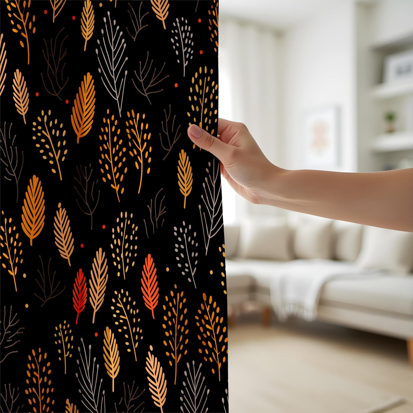 Onay Autumn Forest Curtains – Cozy Fall Leaf Drapes for Modern Botanical and Nature-Inspired Home Decor