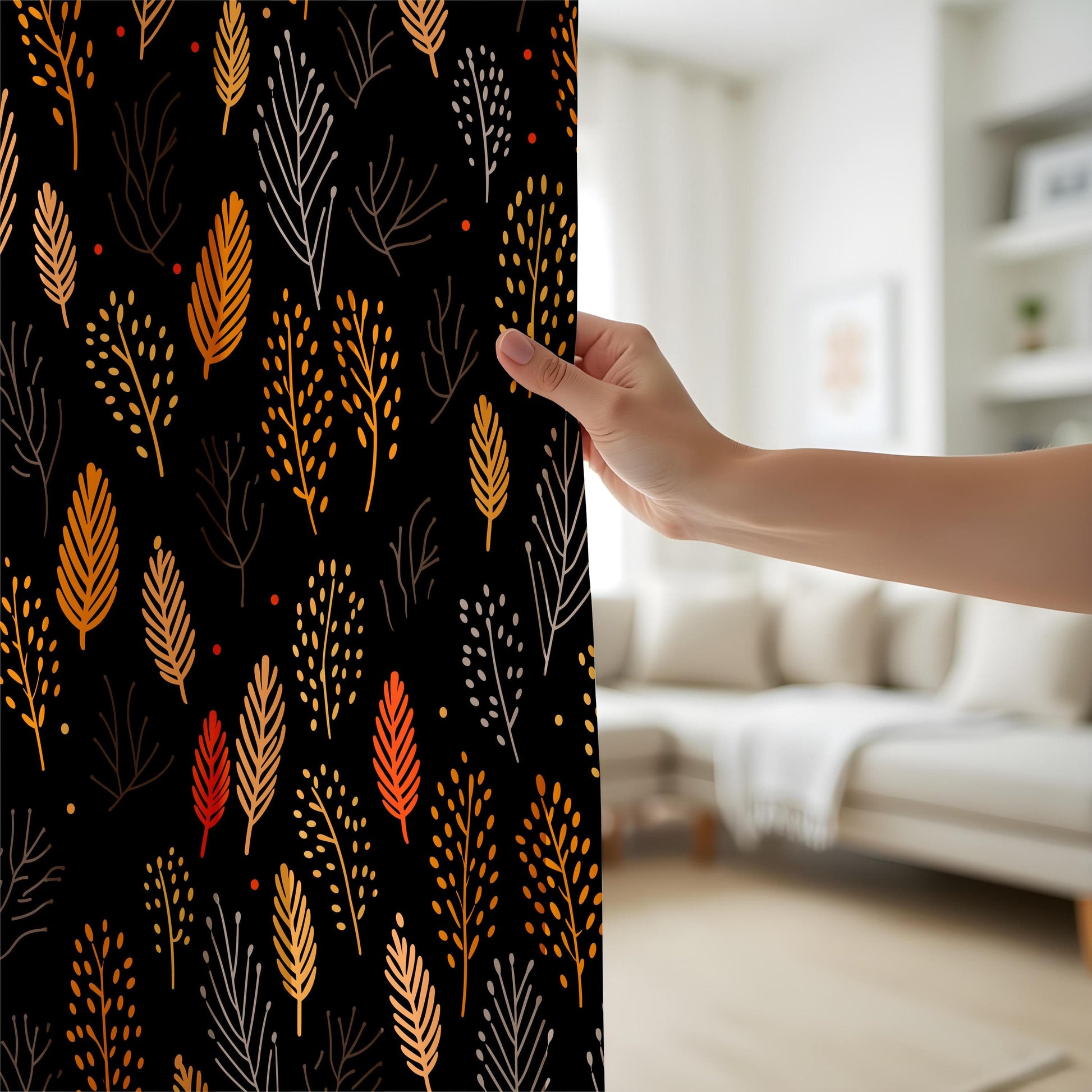 Onay Autumn Forest Curtains – Cozy Fall Leaf Drapes for Modern Botanical and Nature-Inspired Home Decor