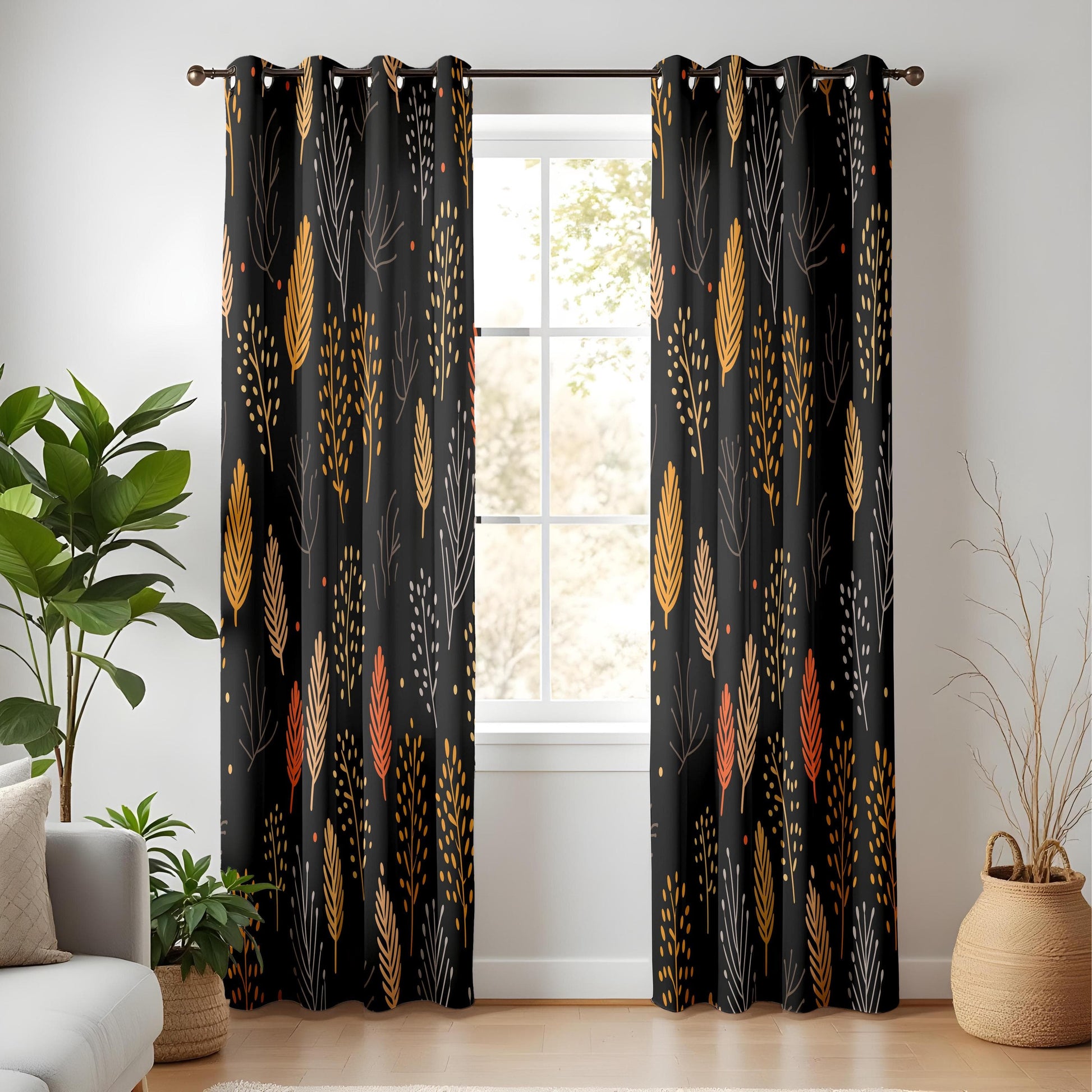 Onay Autumn Forest Curtains – Cozy Fall Leaf Drapes for Modern Botanical and Nature-Inspired Home Decor