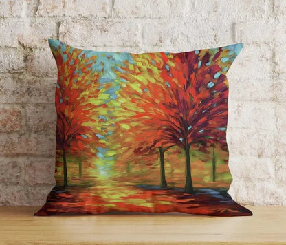 Onay Autumn Forest Path Rustic Autumn Trees Leaves Cushion Cover