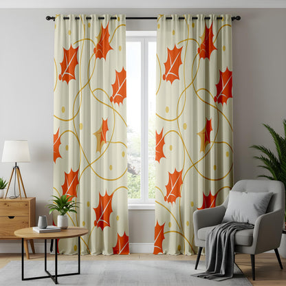 Onay Autumn Leaf Curtains – Elegant Orange Vine Pattern Drapes for a Cozy Seasonal Living Room