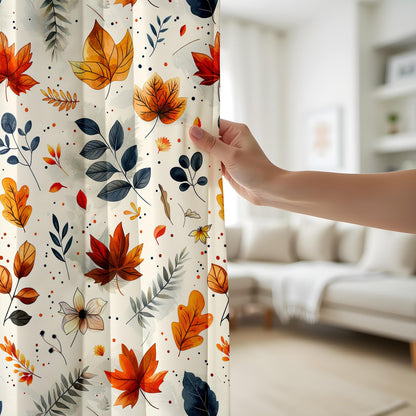 Onay Autumn Leaves Window Curtains, Cozy Fall-Inspired Drapes, Rustic Botanical Pattern