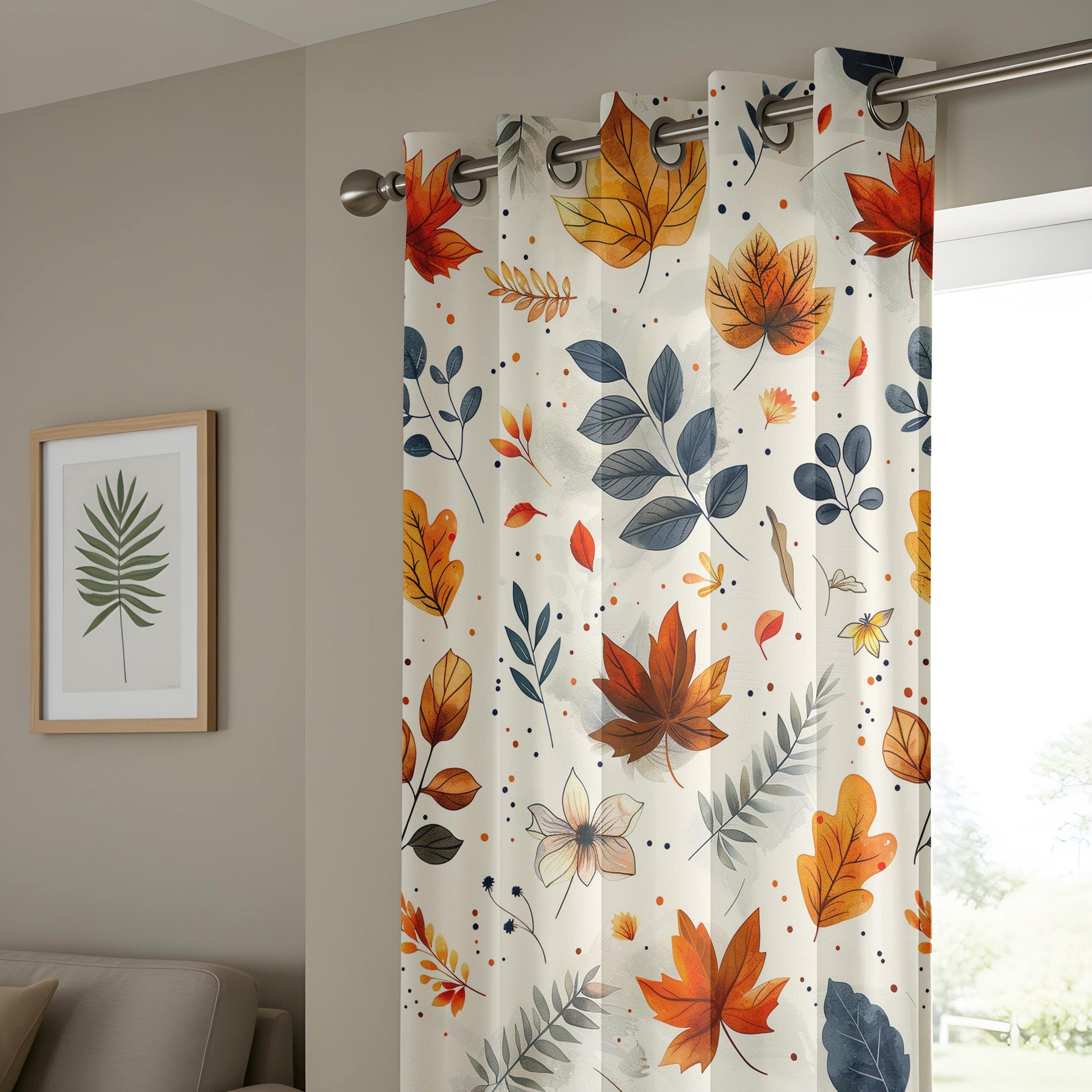 Onay Autumn Leaves Window Curtains, Cozy Fall-Inspired Drapes, Rustic Botanical Pattern