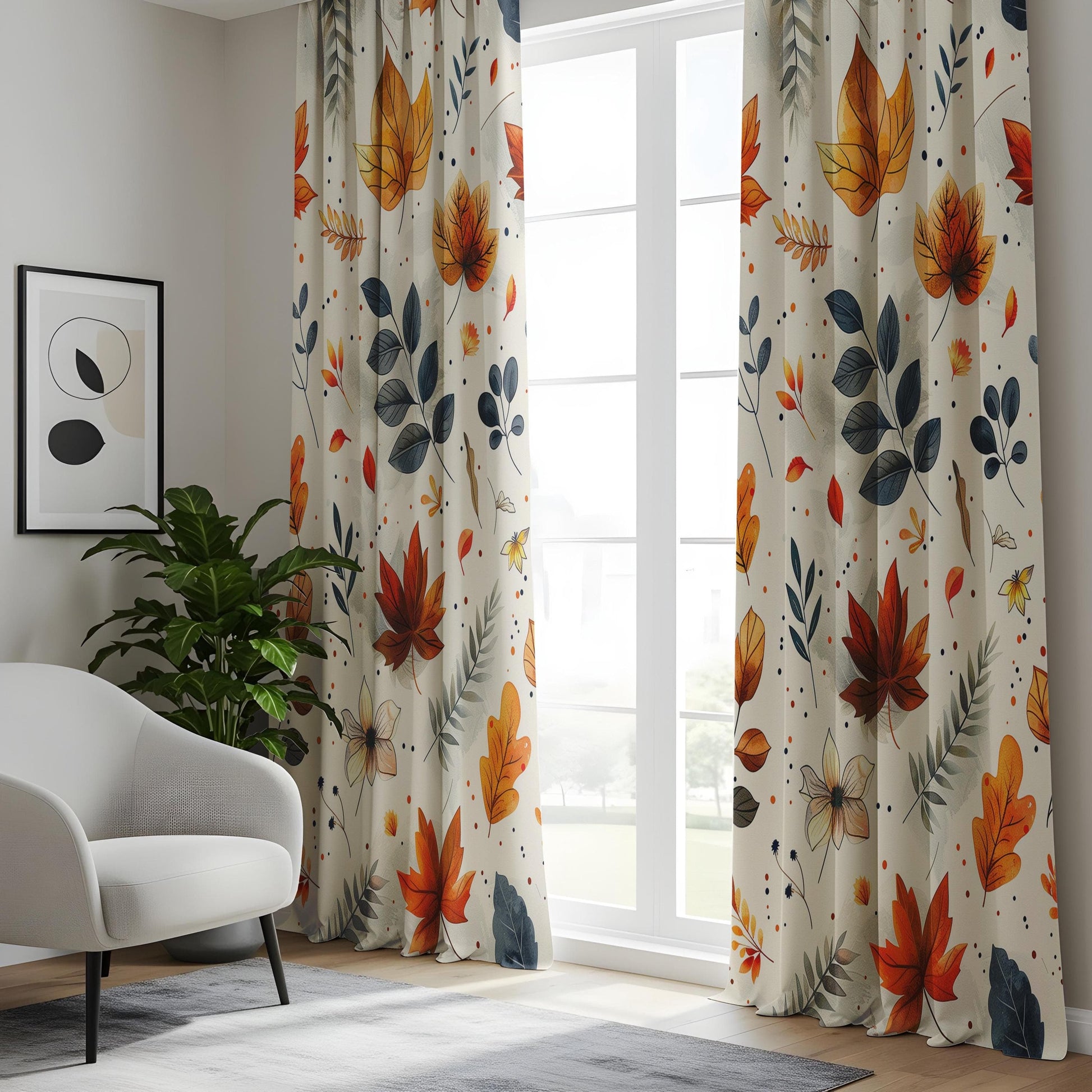 Onay Autumn Leaves Window Curtains, Cozy Fall-Inspired Drapes, Rustic Botanical Pattern