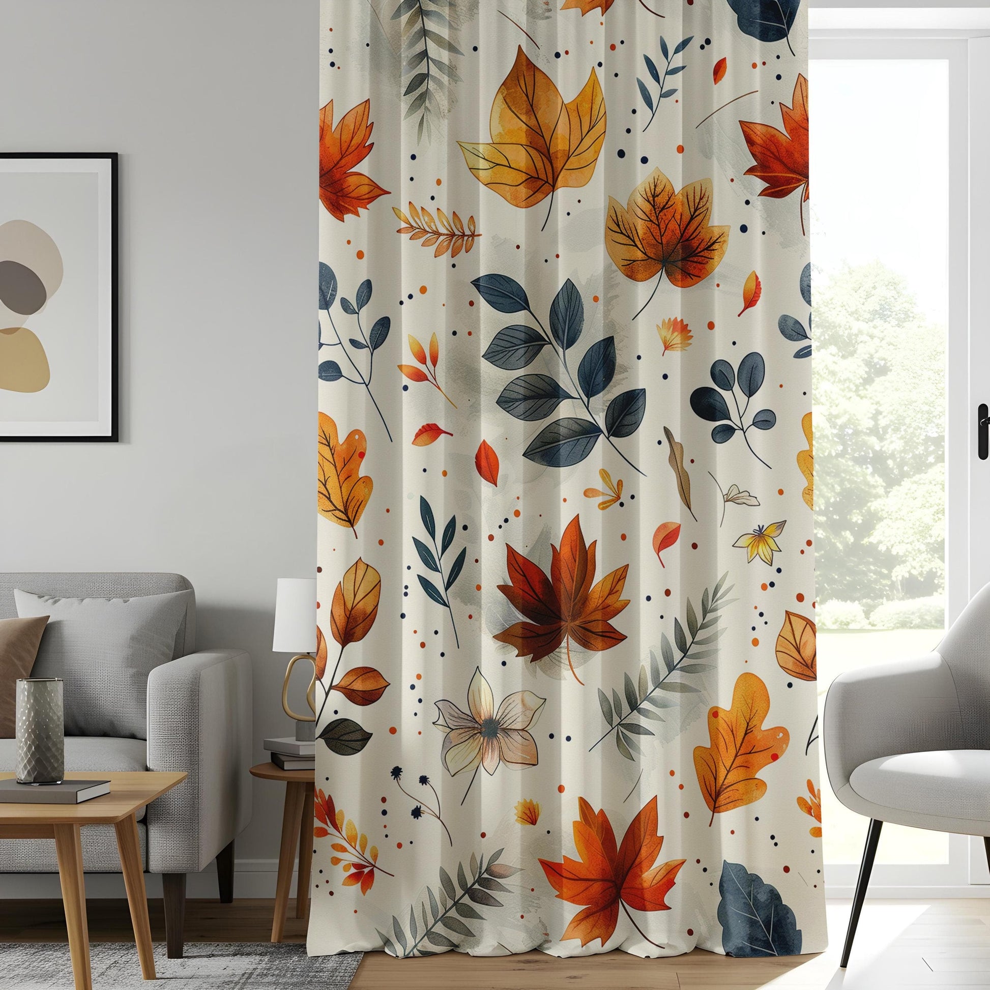 Onay Autumn Leaves Window Curtains, Cozy Fall-Inspired Drapes, Rustic Botanical Pattern
