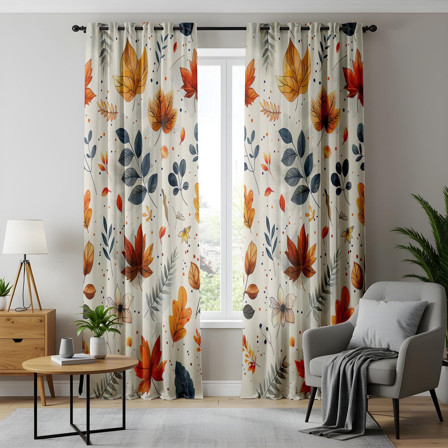 Onay Autumn Leaves Window Curtains, Cozy Fall-Inspired Drapes, Rustic Botanical Pattern