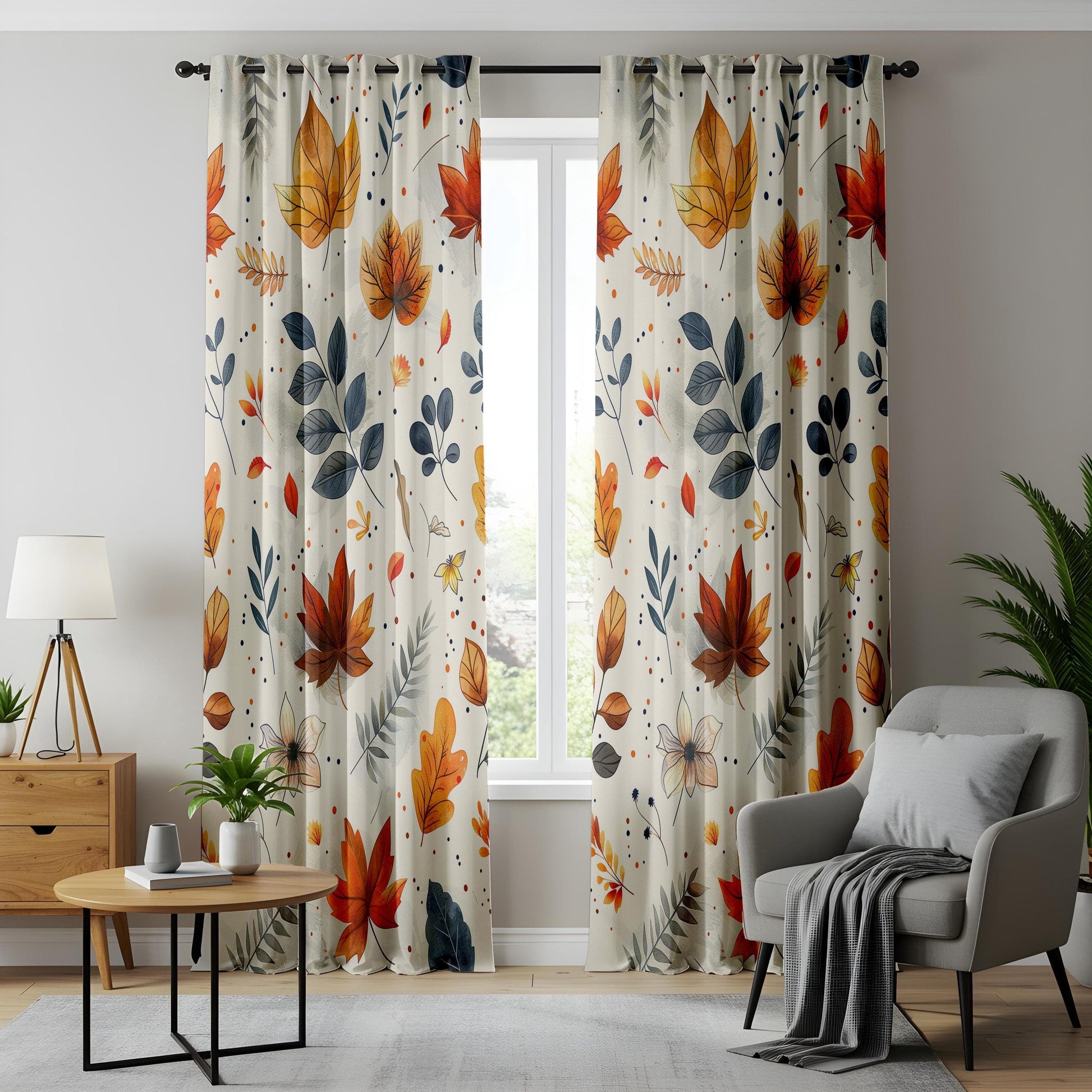 Onay Autumn Leaves Window Curtains, Cozy Fall-Inspired Drapes, Rustic Botanical Pattern