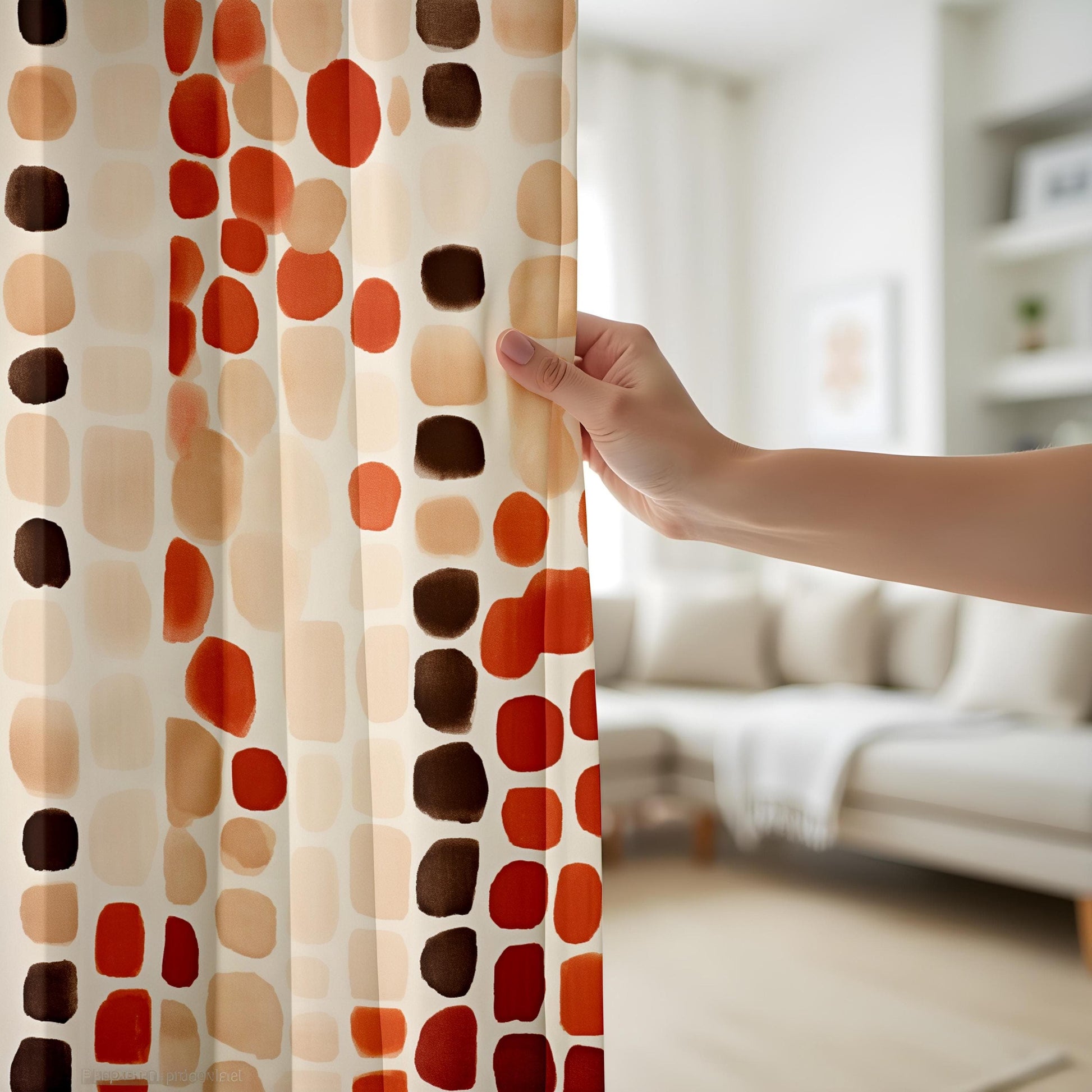 Onay Autumn Pebble Pattern Window Curtains, Warm Earth Tones, Modern Abstract Drapes