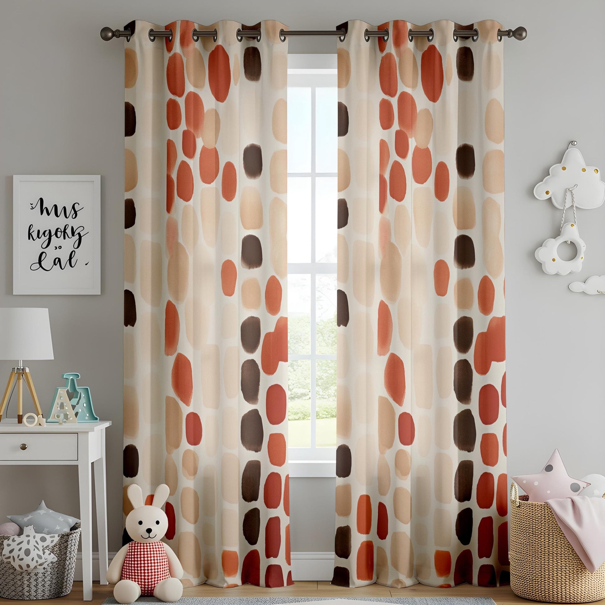 Onay Autumn Pebble Pattern Window Curtains, Warm Earth Tones, Modern Abstract Drapes