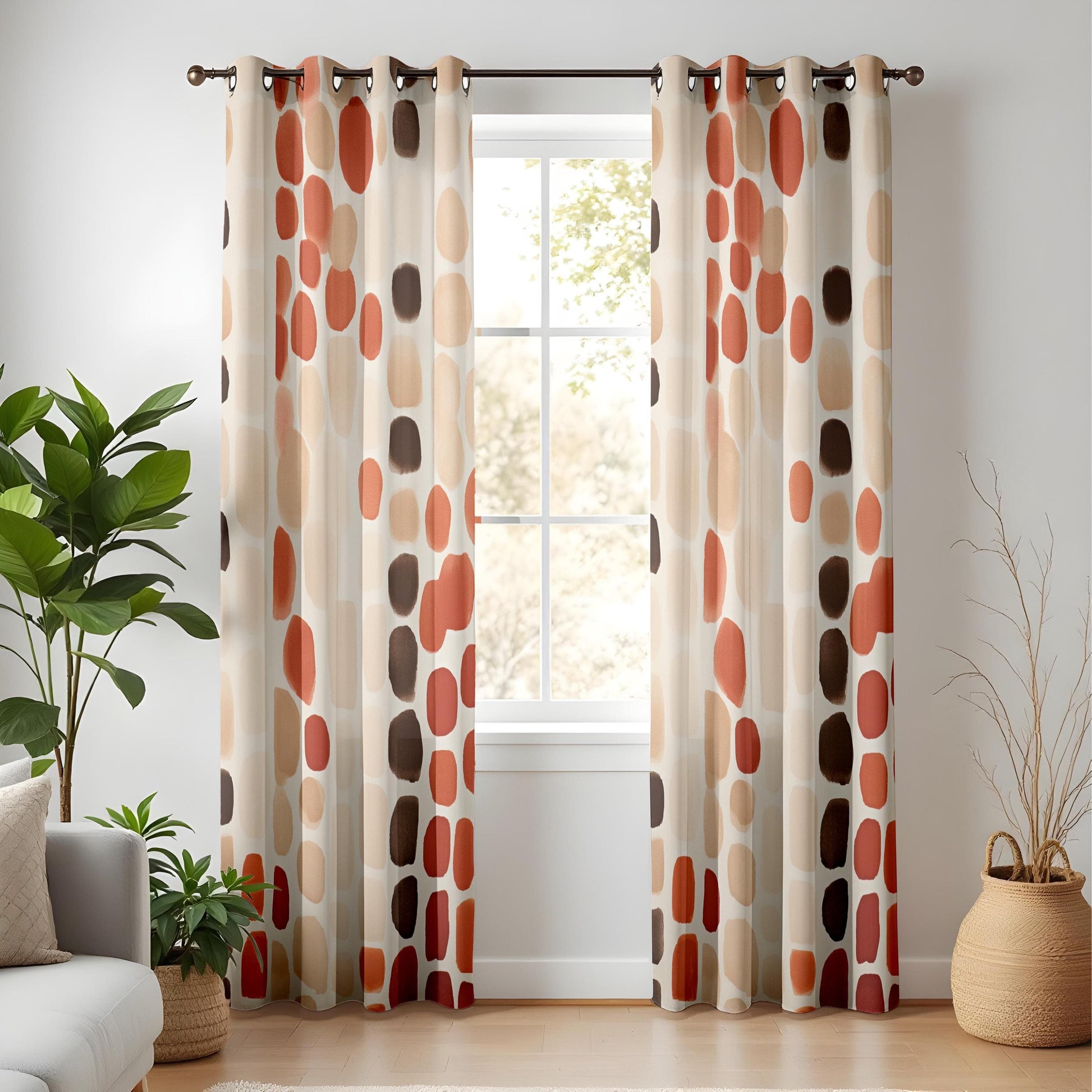 Onay Autumn Pebble Pattern Window Curtains, Warm Earth Tones, Modern Abstract Drapes