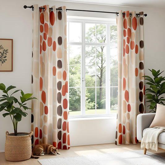 Onay Autumn Pebble Pattern Window Curtains, Warm Earth Tones, Modern Abstract Drapes