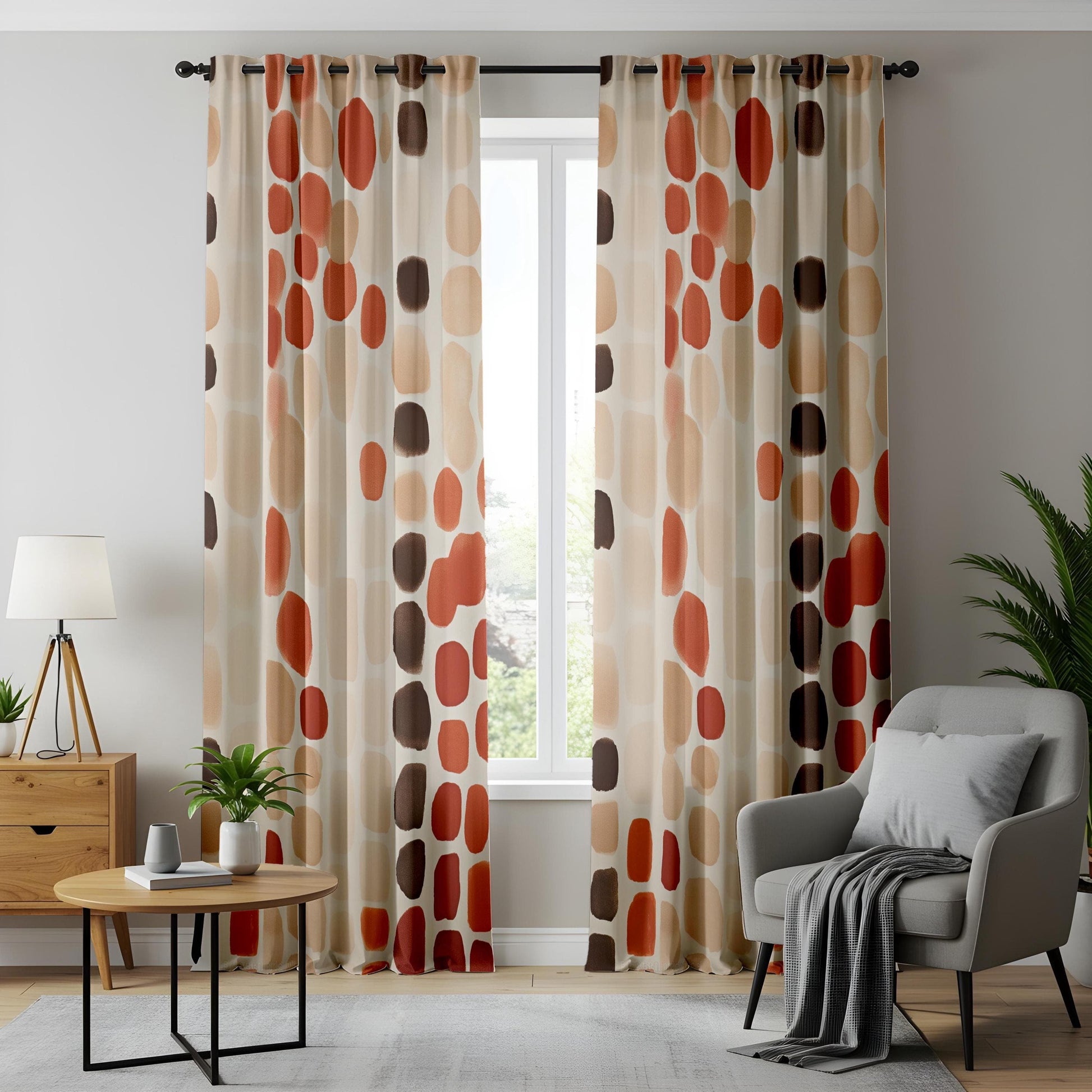 Onay Autumn Pebble Pattern Window Curtains, Warm Earth Tones, Modern Abstract Drapes