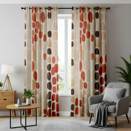 Onay Autumn Pebble Pattern Window Curtains, Warm Earth Tones, Modern Abstract Drapes