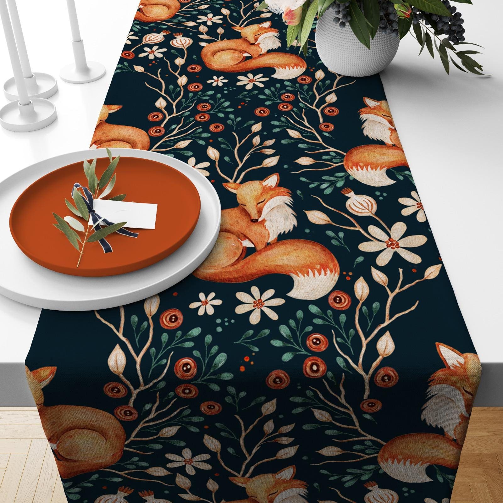 Onay Table Runner 4 / 12 x 46 inch (30 x 120 cm) Autumn Table Runner, Pumpkin Patch Rustic Fall Table Cloth