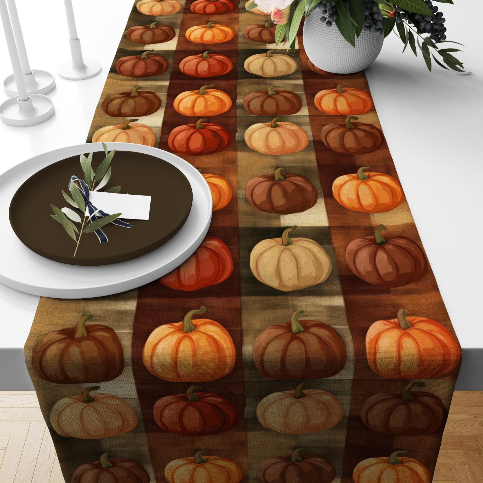 Onay Table Runner 3 / 12 x 46 inch (30 x 120 cm) Autumn Table Runner, Pumpkin Patch Rustic Fall Table Cloth