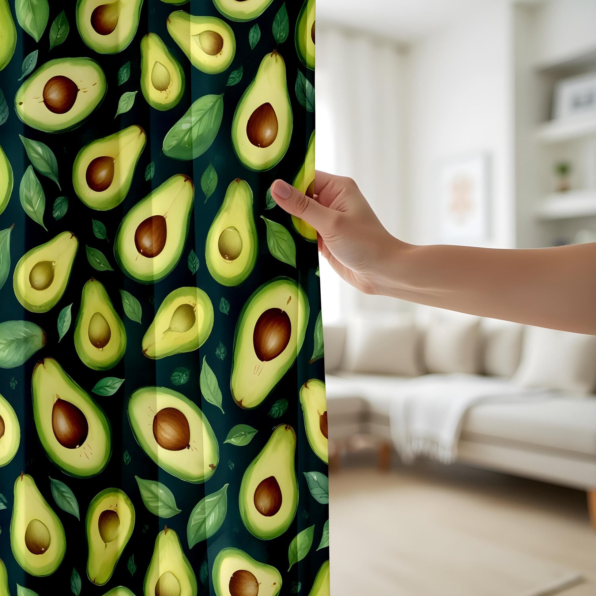 Onay Avocado Kitchen Curtains, Green Fruit Pattern Drapes, Fun Foodie Window Panels