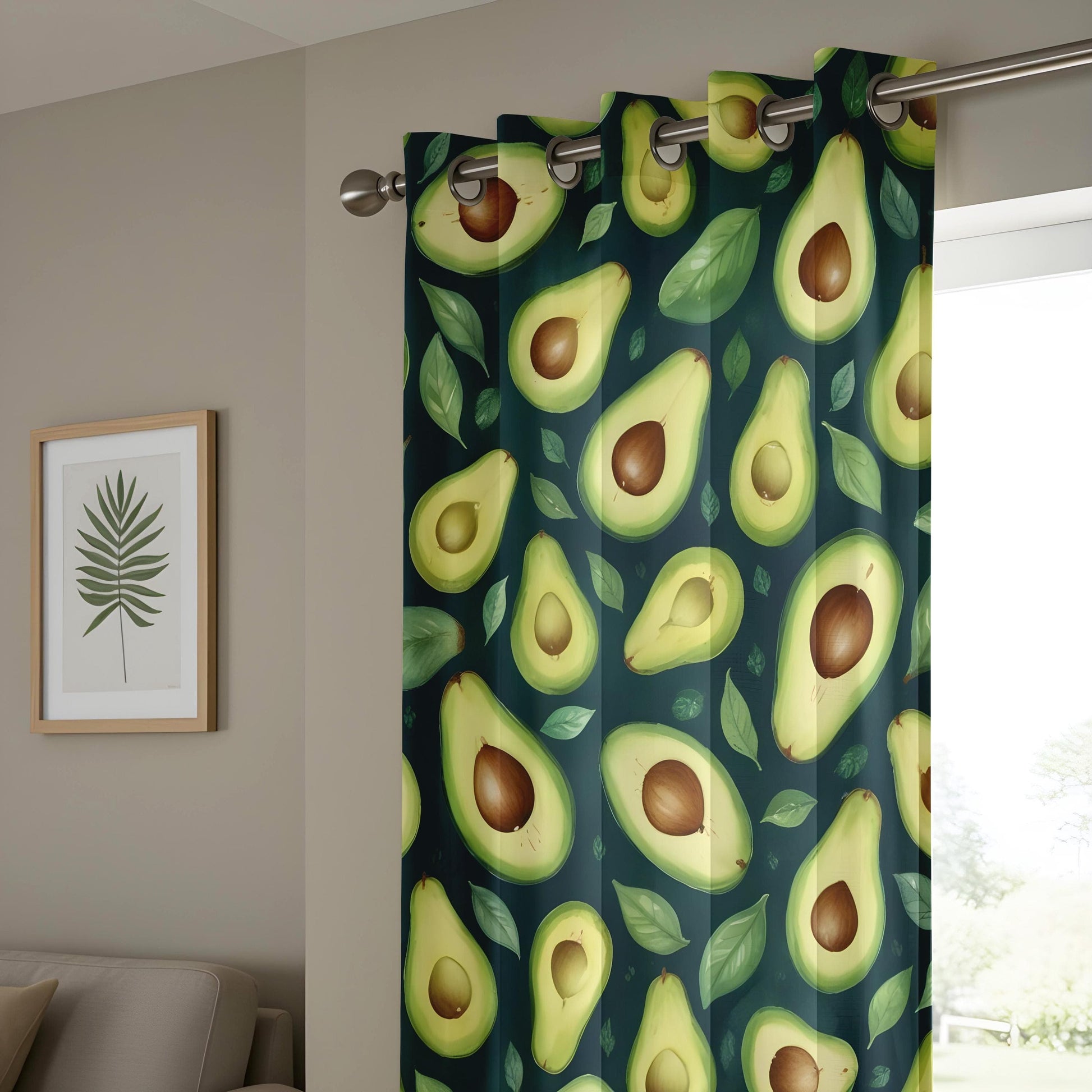 Onay Avocado Kitchen Curtains, Green Fruit Pattern Drapes, Fun Foodie Window Panels