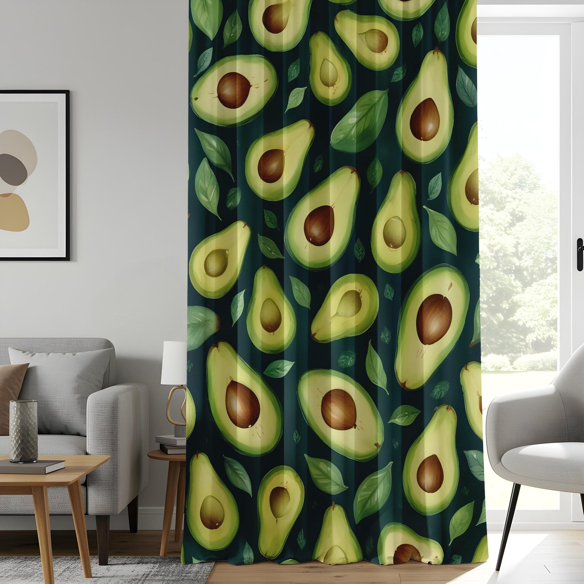Onay Avocado Kitchen Curtains, Green Fruit Pattern Drapes, Fun Foodie Window Panels