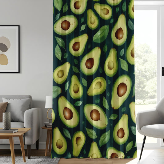 Onay Avocado Kitchen Curtains, Green Fruit Pattern Drapes, Fun Foodie Window Panels