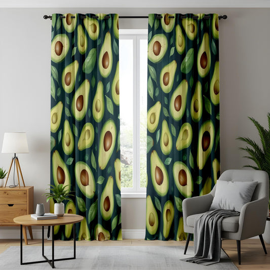 Onay Avocado Kitchen Curtains, Green Fruit Pattern Drapes, Fun Foodie Window Panels