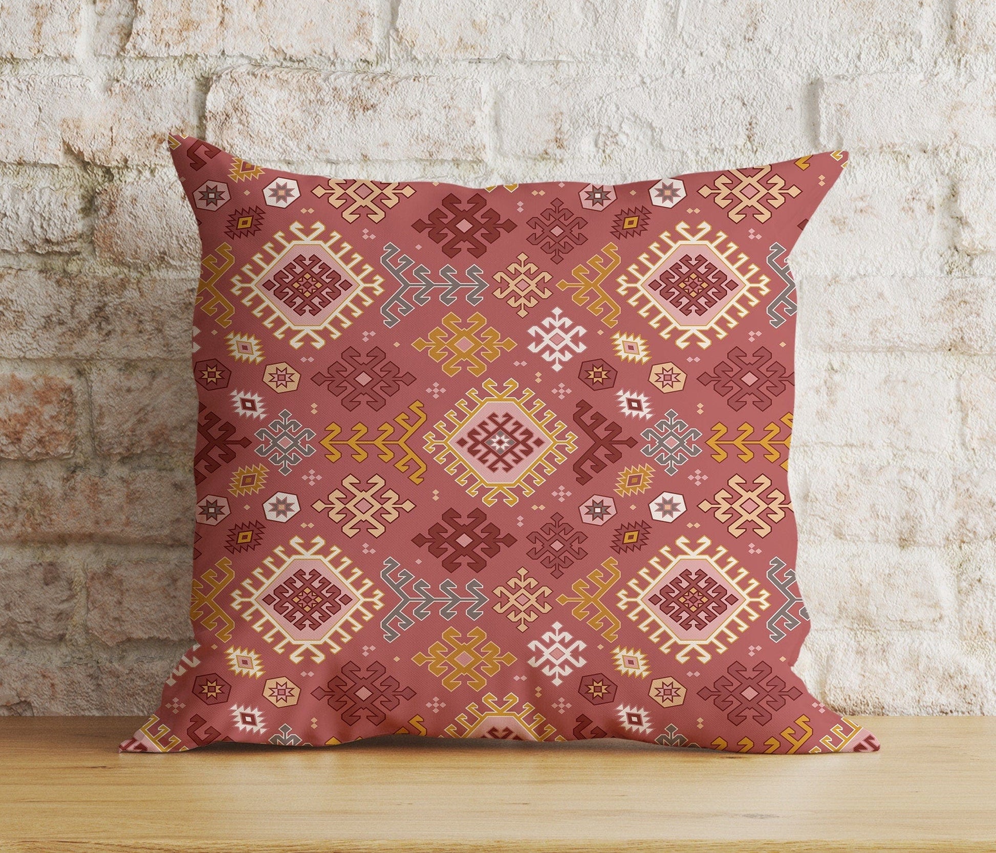 Onay 2 / 12 x 12 inch (30 x 30 cm) Double Side Aztec Southwestern Cushion Cover Traditional Turkish Kilim Pillow Cover
