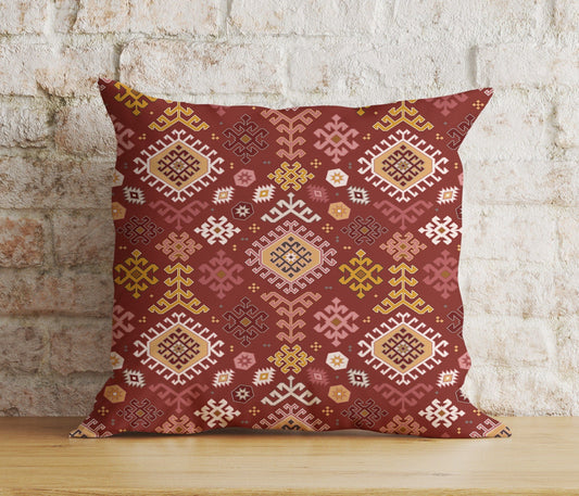 Onay 1 / 12 x 12 inch (30 x 30 cm) Double Side Aztec Southwestern Cushion Cover Traditional Turkish Kilim Pillow Cover