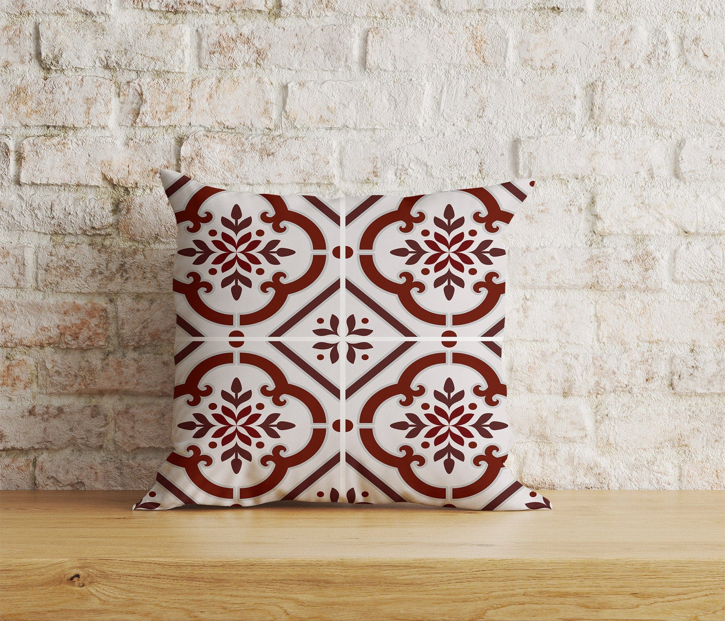 Onay Home Textile Cushion Covers 7 / 12 x 12 inch (30 x 30 cm) Double Side Azulejos Portuguese Red & Blue Pattern Cushion Covers