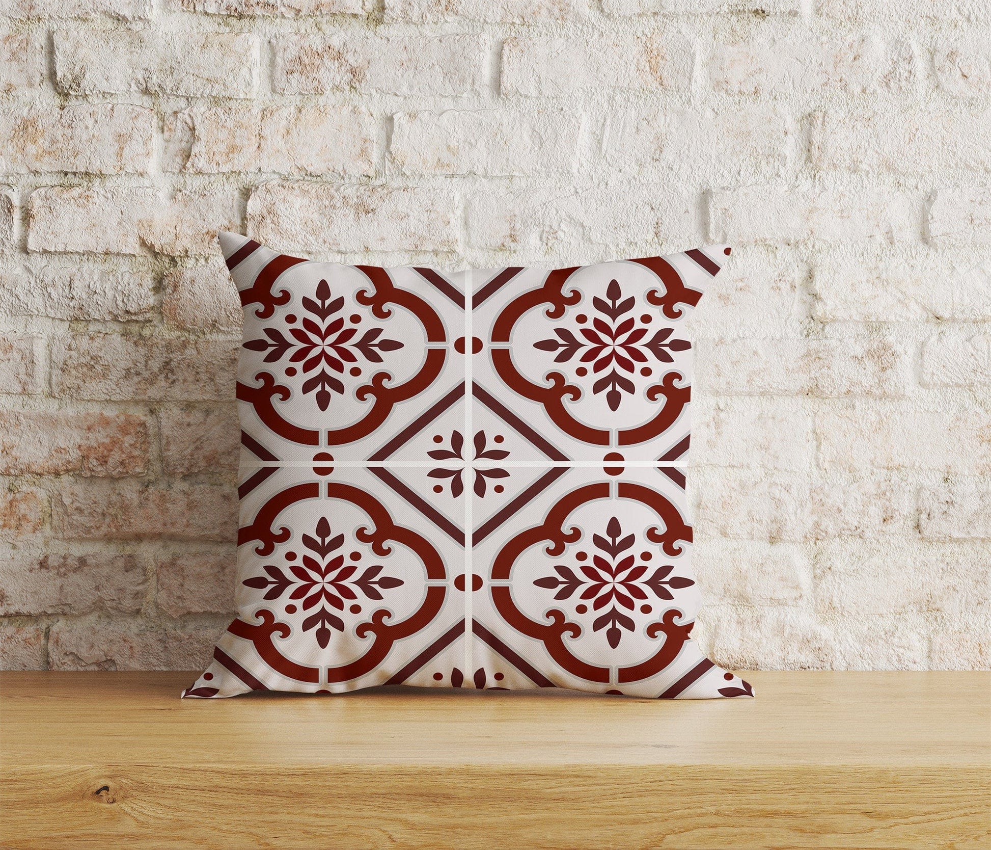 Onay Home Textile Cushion Covers 7 / 12 x 12 inch (30 x 30 cm) Double Side Azulejos Portuguese Red & Blue Pattern Cushion Covers
