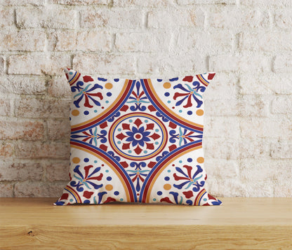 Onay Home Textile Cushion Covers 6 / 12 x 12 inch (30 x 30 cm) Double Side Azulejos Portuguese Red & Blue Pattern Cushion Covers