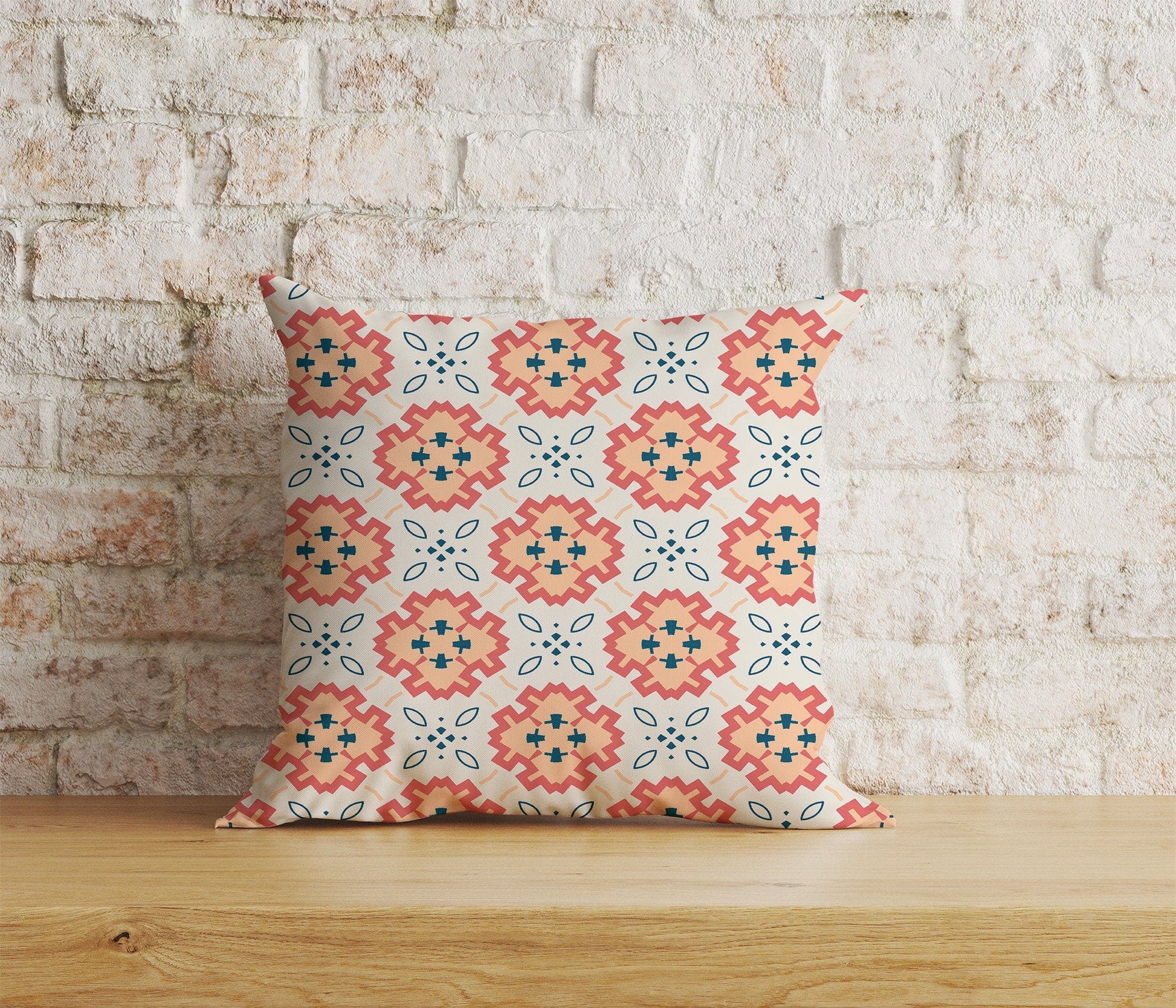 Onay Home Textile Cushion Covers 4 / 12 x 12 inch (30 x 30 cm) Double Side Azulejos Portuguese Red & Blue Pattern Cushion Covers
