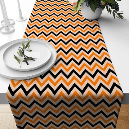 Onay 12 x 46 inch (30 x 120 cm) / 3 Black and Orange Halloween Runner Chevron Table Runner Zigzag Pattern Tablecloth
