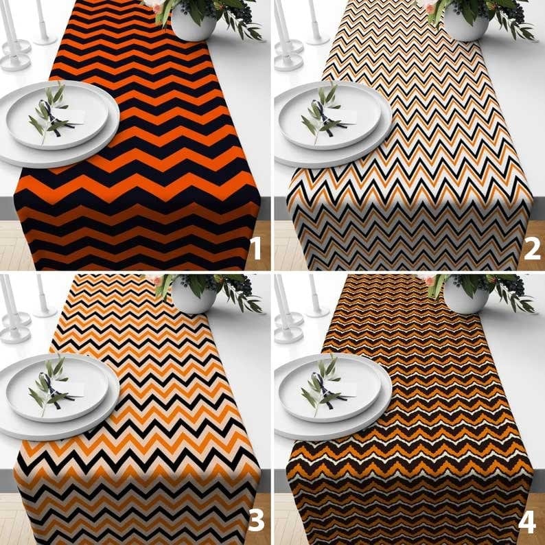 Onay Black and Orange Halloween Runner Chevron Table Runner Zigzag Pattern Tablecloth