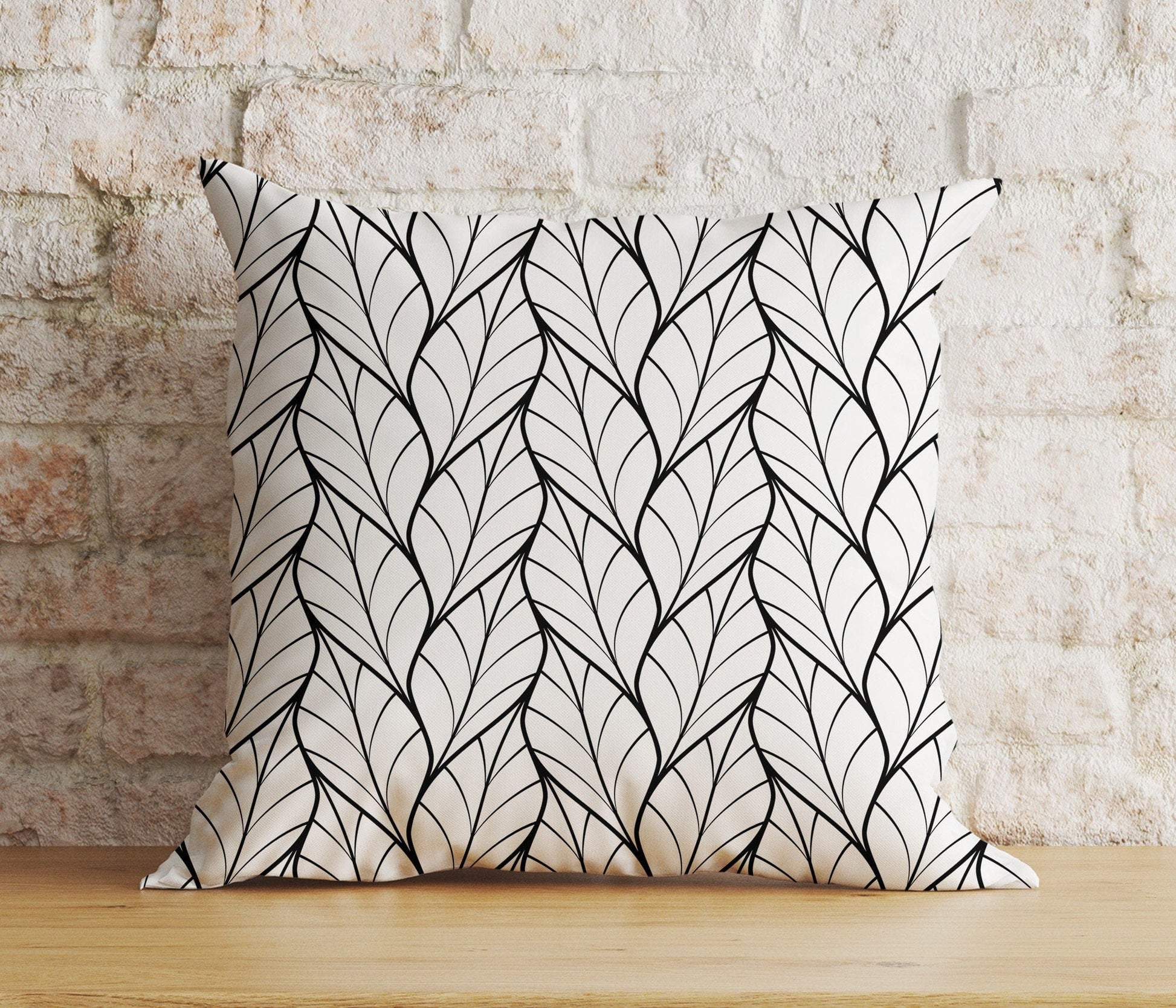 Onay 3 / 12 x 12 inch (30 x 30 cm) Double Side Black and White Minimal Cushion Cover Geometric Leaf Pillow Cover