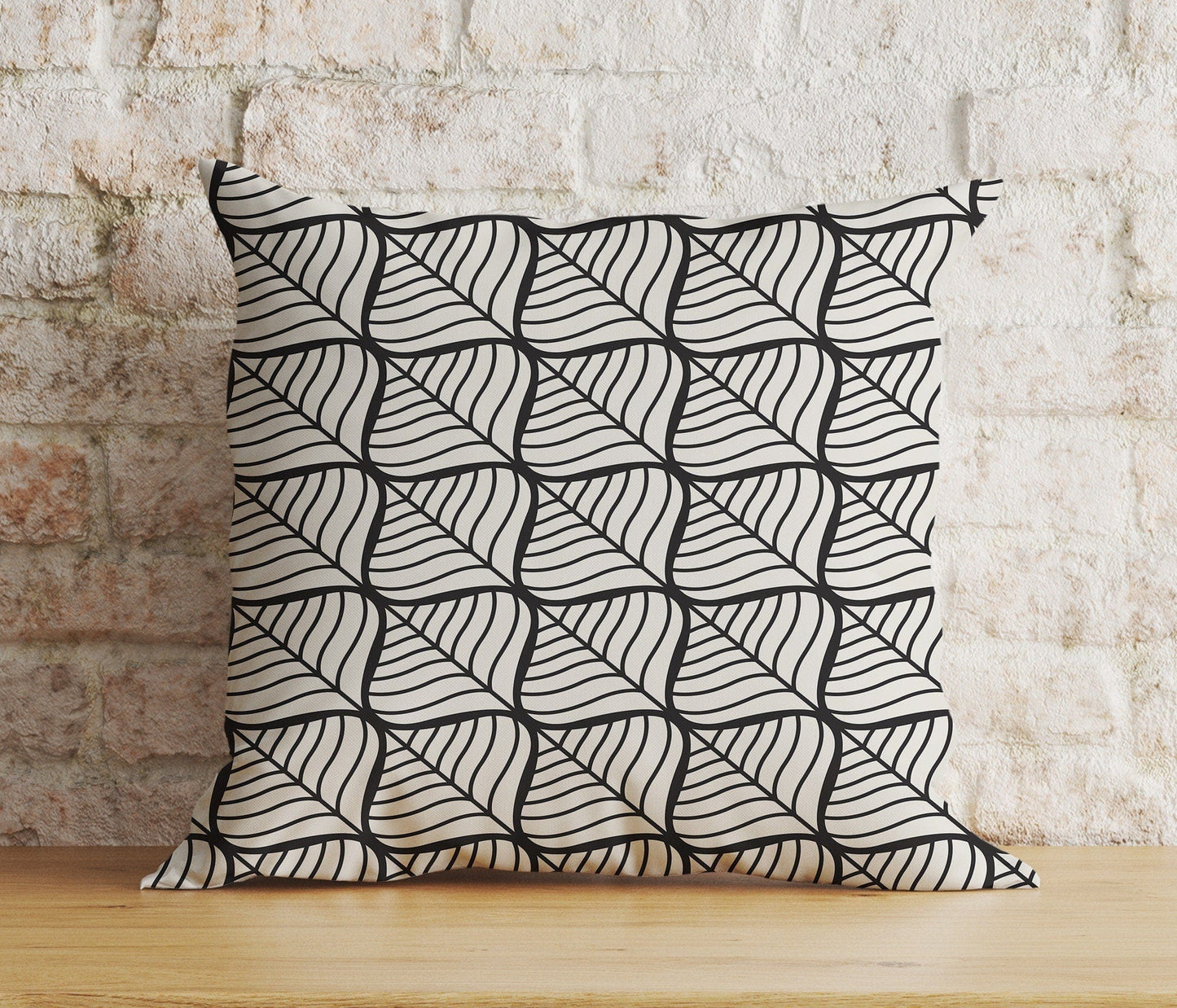 Onay 2 / 12 x 12 inch (30 x 30 cm) Double Side Black and White Minimal Cushion Cover Geometric Leaf Pillow Cover