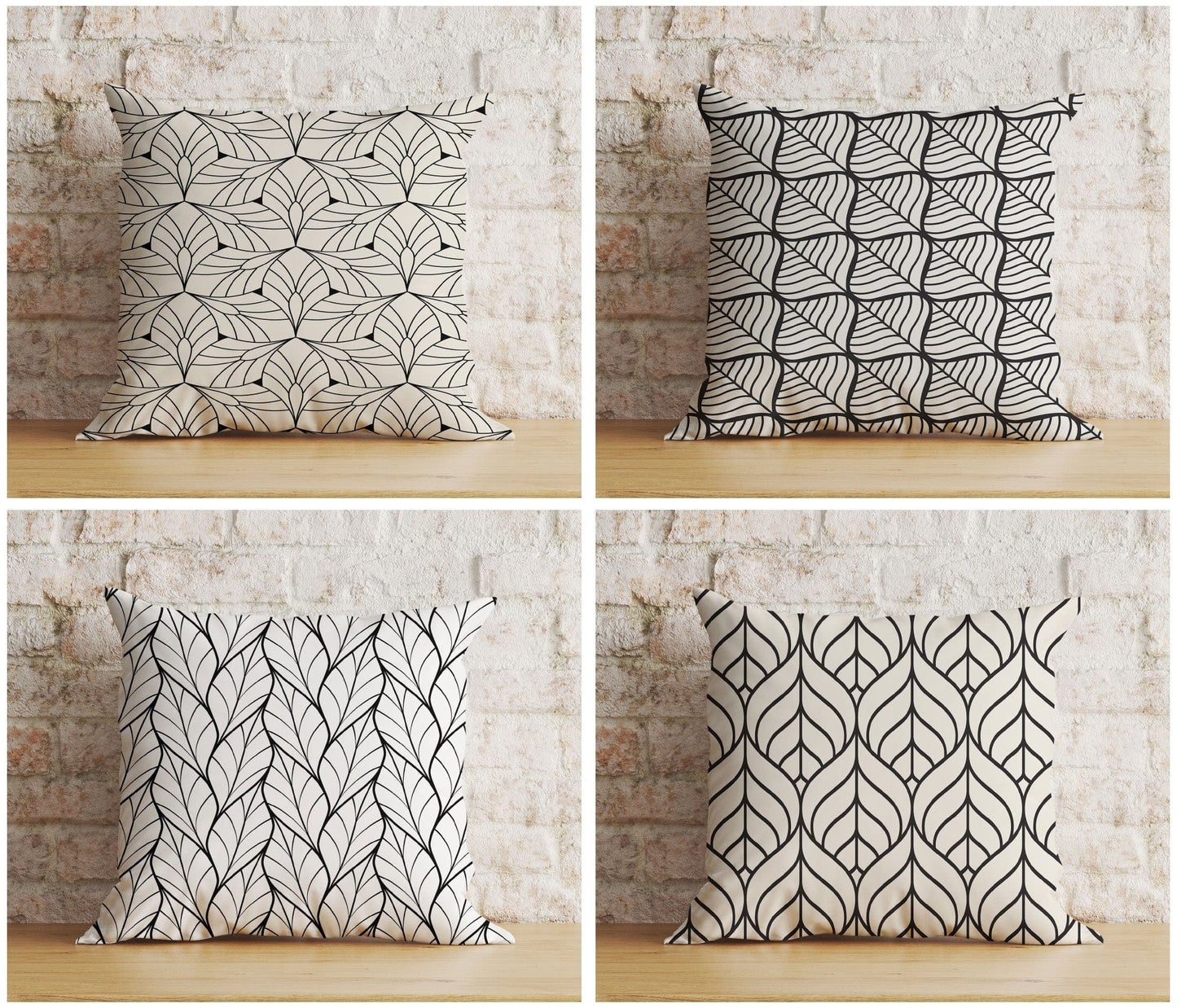 Onay Black and White Minimal Cushion Cover Geometric Leaf Pillow Cover