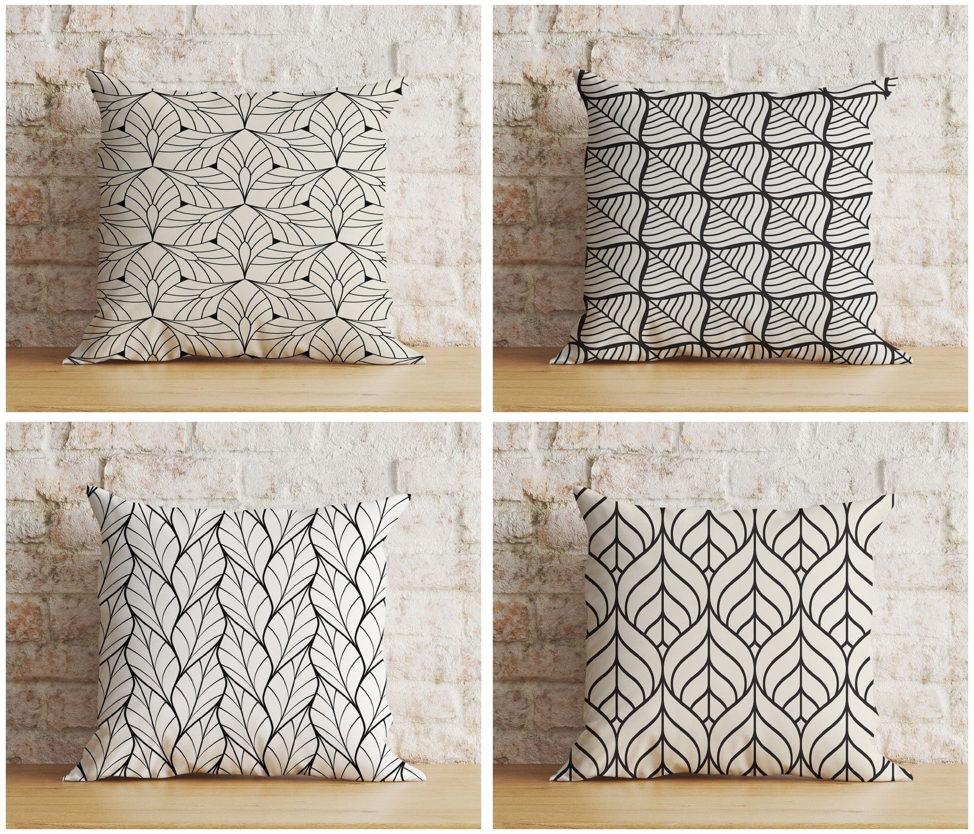 Onay Black and White Minimal Cushion Cover Geometric Leaf Pillow Cover