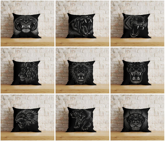 Onay Home Textile Cushion Covers Black Tiger Pillow Covers Black and White Lion Pillow Covers