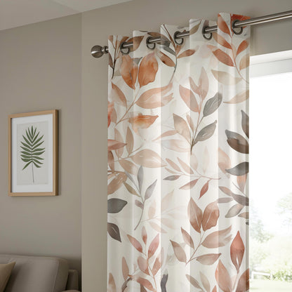Onay Black White Botanical Leaves Curtains for Living Room, Gray Geometric Drapes