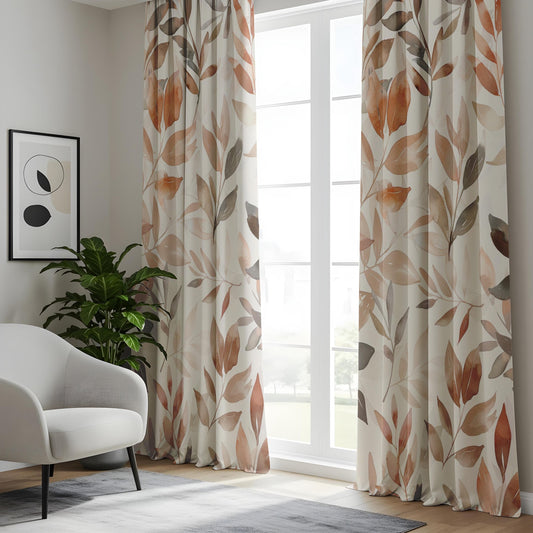 Onay Black White Botanical Leaves Curtains for Living Room, Gray Geometric Drapes