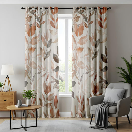 Onay Black White Botanical Leaves Curtains for Living Room, Gray Geometric Drapes