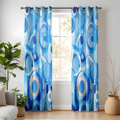 Onay Blue Abstract Living Room Curtains, Modern Circular Pattern Drapes