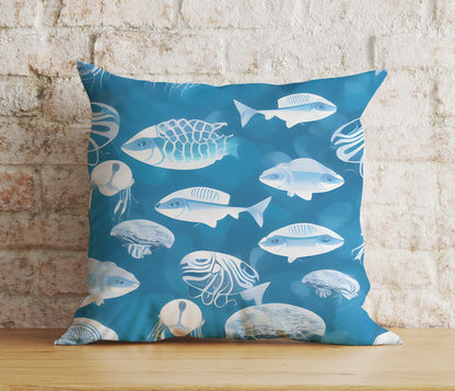 Onay Home Textile Cushion Covers 6 / 12 x 12 inch (30 x 30 cm) Double Side Blue Abstract  Nautical Cushion Cover Jellyfish Pillow Cover
