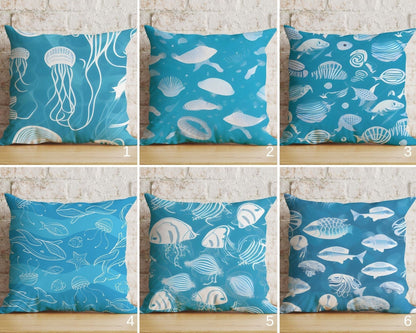 Onay Home Textile Cushion Covers Blue Abstract  Nautical Cushion Cover Jellyfish Pillow Cover