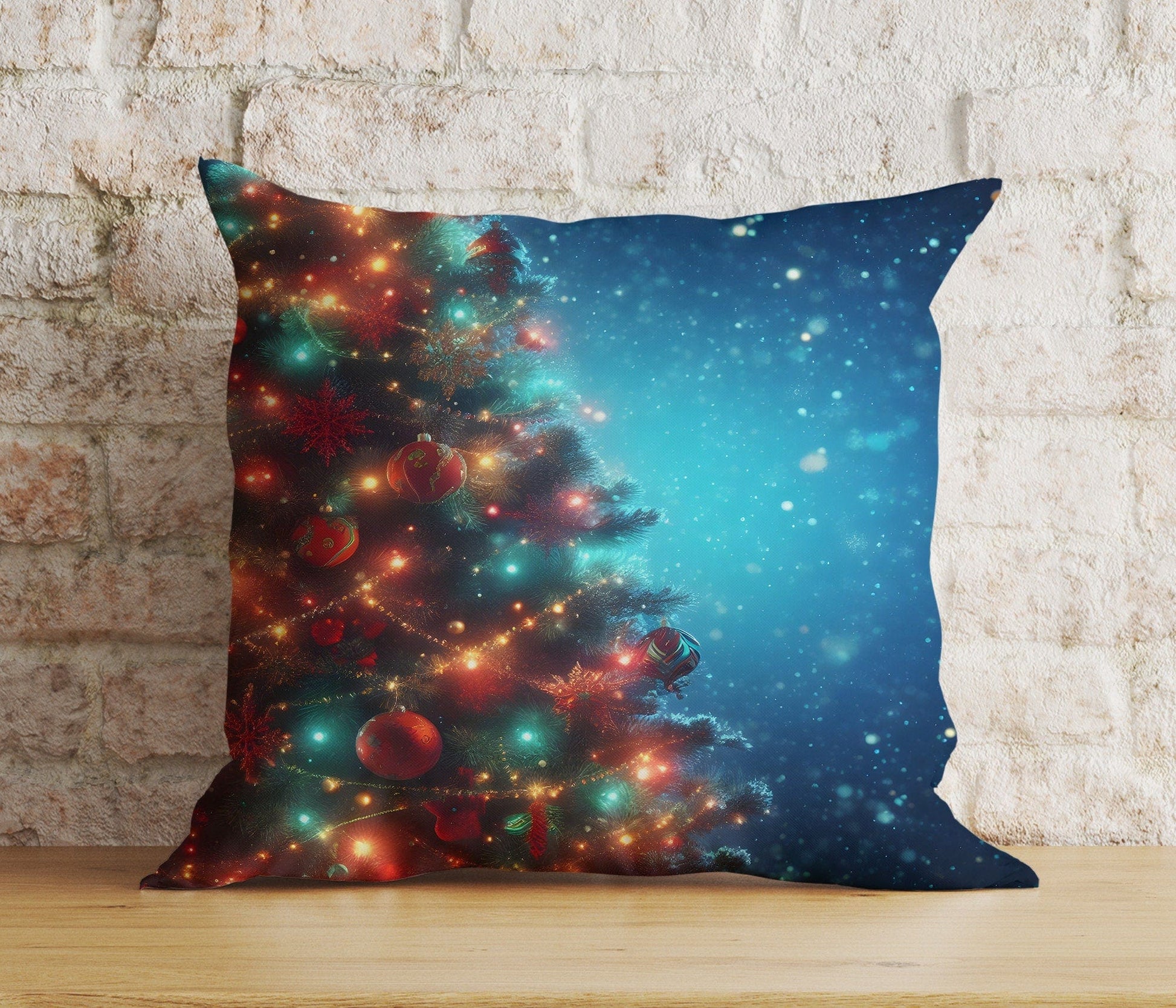 Onay 9 / 12 x 12 inch (30 x 30 cm) Double Side Blue Christmas Festive Ornament Pine Tree Print Cushions Covers