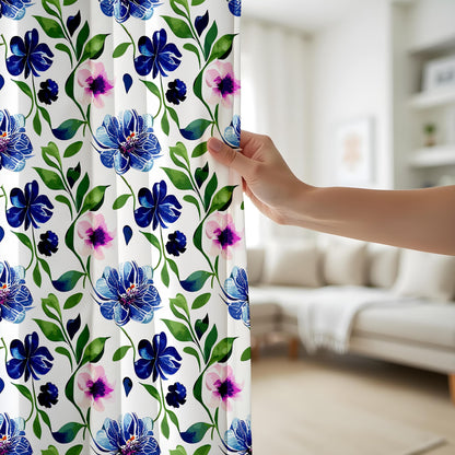 Onay Blue Floral Curtains – Botanical Garden-Inspired Drapes with Pink and Blue Flower Design