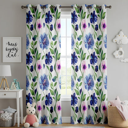 Onay Blue Floral Curtains – Botanical Garden-Inspired Drapes with Pink and Blue Flower Design