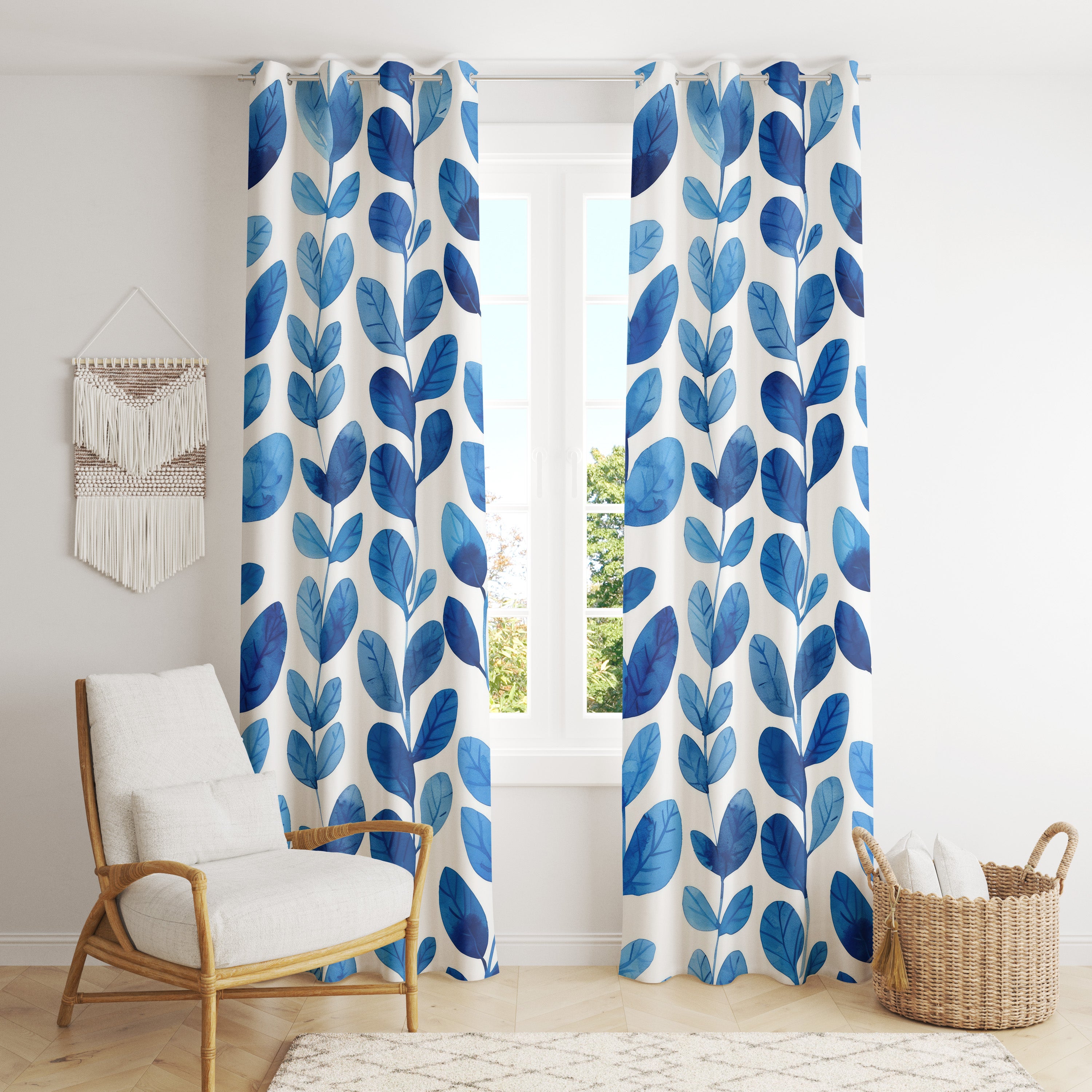 Modern Geometric Printed Curtain / Bedroom Dining Room Living Room Covers Set of 2 Panels - Multidimensional Watercolor buy Polygons Blue