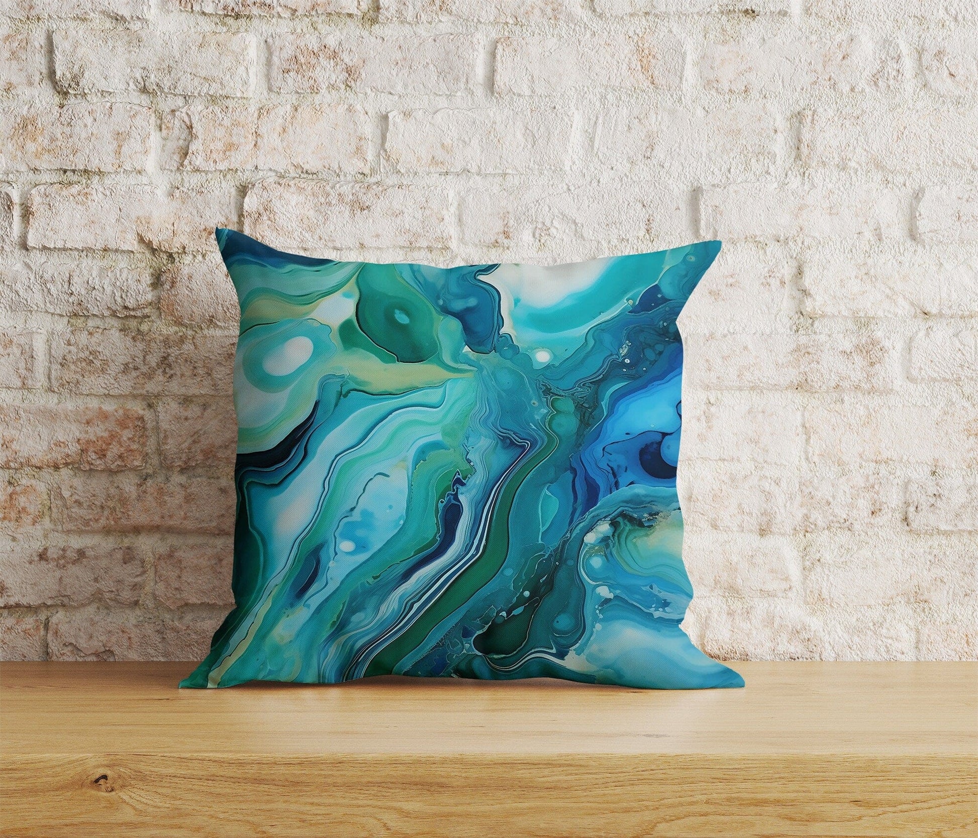 Onay Home Textile 2 / 12 x 12 inch (30 x 30 cm) Double Side Blue Marble Cushion Cover Blue Watercolor Pillow Cover