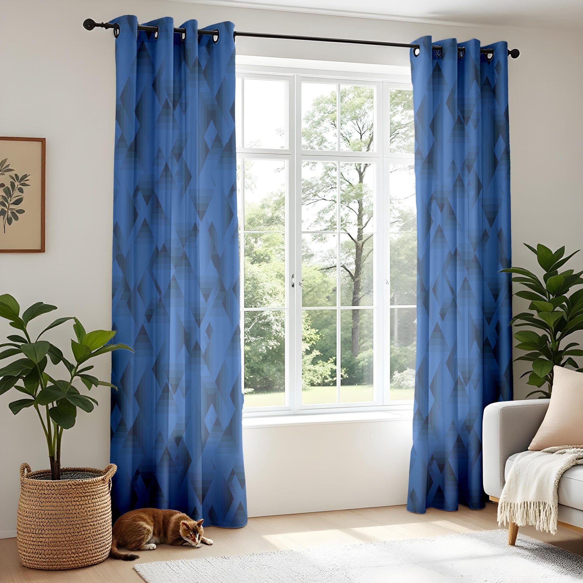 Onay Blue Rhombus Curtains – Bold Geometric Drapes with Modern Abstract Pattern