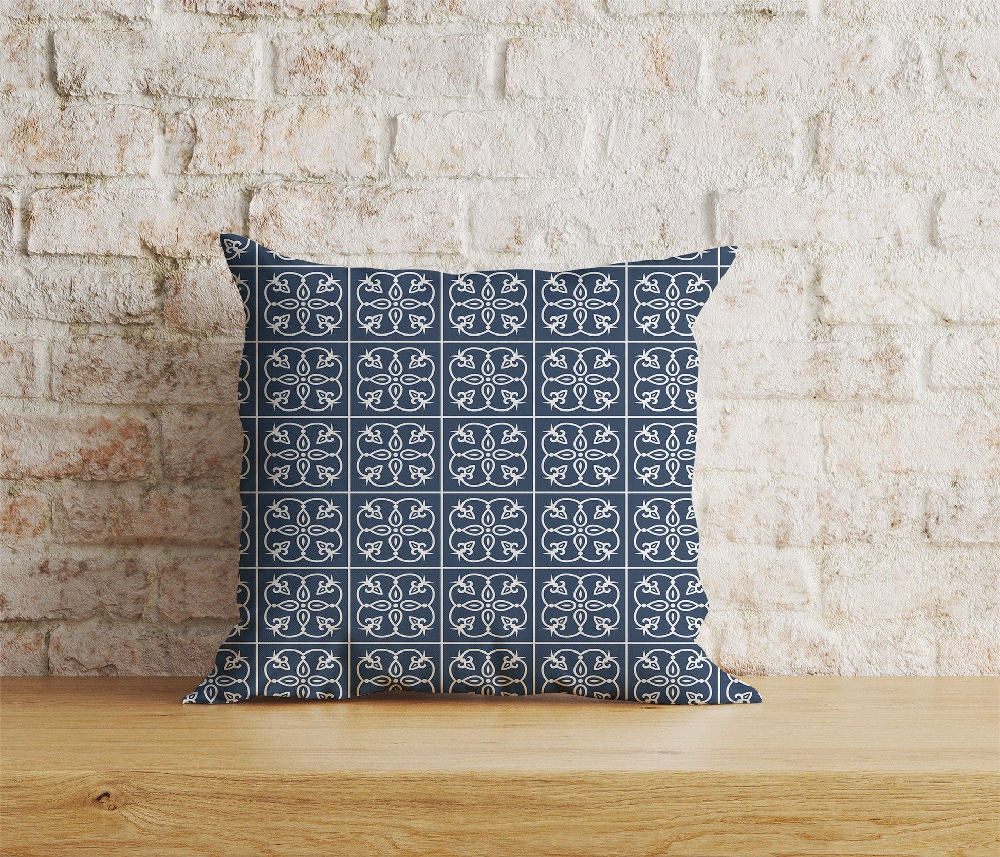 Onay Home Textile Cushion Covers 7 / 12 x 12 inch (30 x 30 cm) Double Side Blue Spanish Tiles Roman Mosaics Etnic Deco Cushion Cover